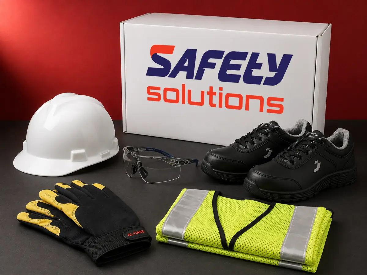 PPE products with a Safety Solutions branded box