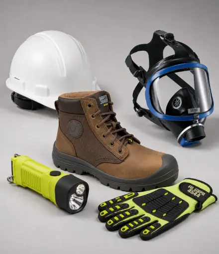 Safety helmet, goggles and hearing protection